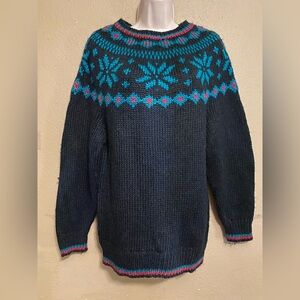 Women’s Special Ltd Vintage Black Snowflake Holiday Pullover Sweater Size Large